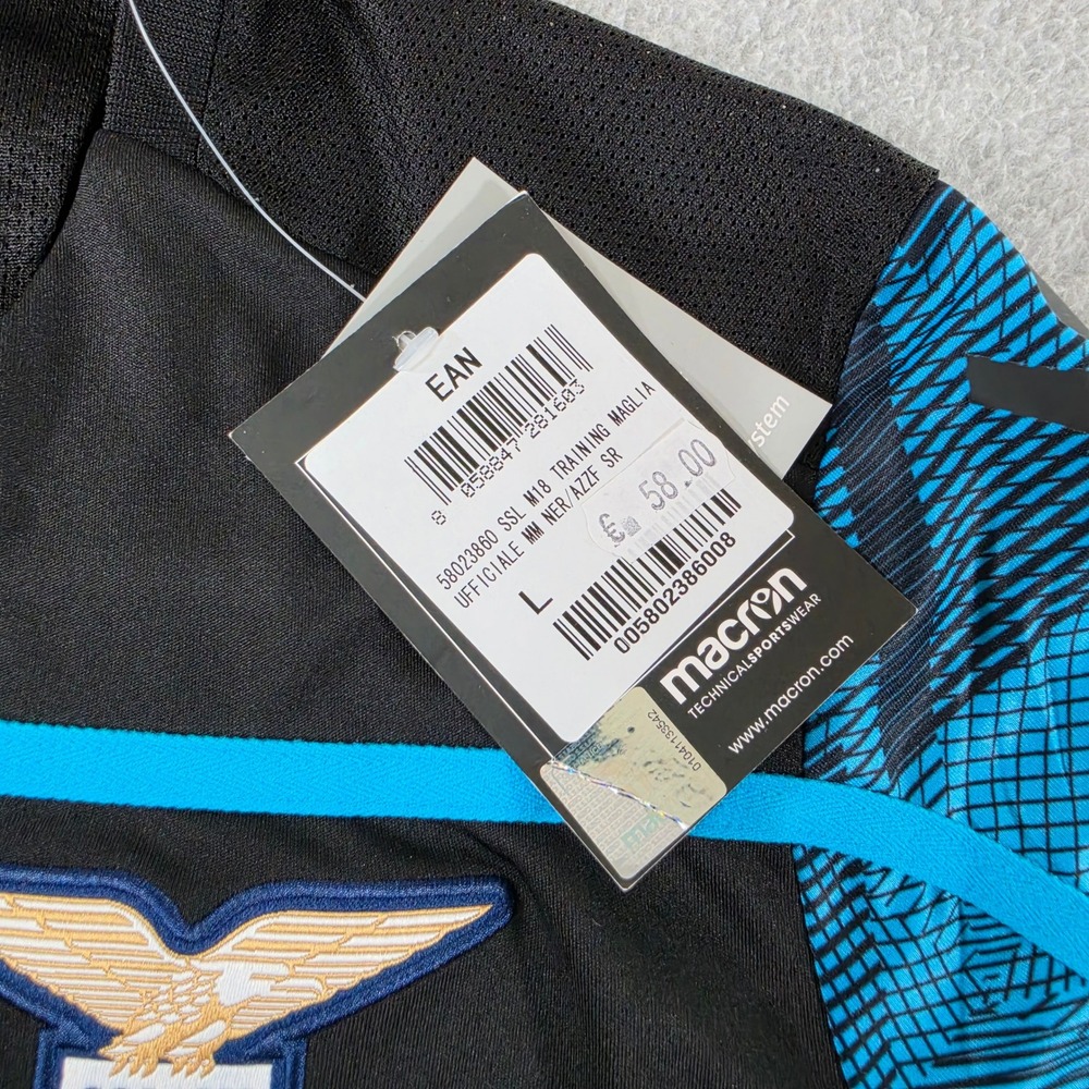 Macron SS Lazio 18/19 Training Jersey Shirt Black Cyan Blue Mens Large New